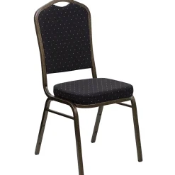 Folding & Stacking*Flash Furniture HERCULES Series Fabric Banquet Stacking Chair, Black Patterned/Gold Vein Frame, 4 Pack (4FDC01GVS0806)