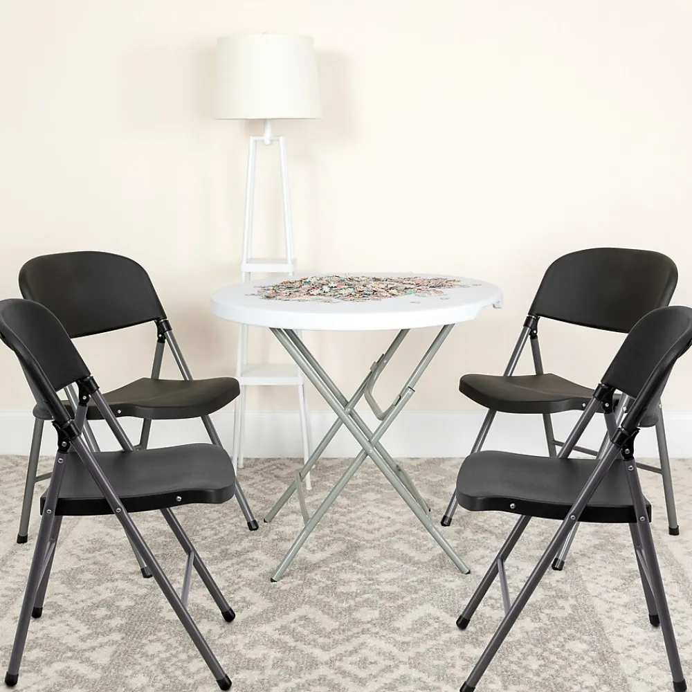 Folding & Stacking*Flash Furniture HERCULES™ Plastic Armless Folding Chair With Charcoal Frame, Black, 4/Pack