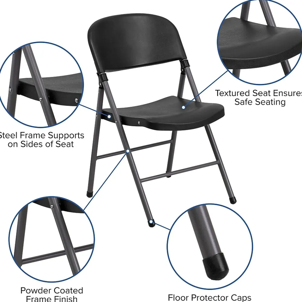 Folding & Stacking*Flash Furniture HERCULES™ Plastic Armless Folding Chair With Charcoal Frame, Black, 4/Pack