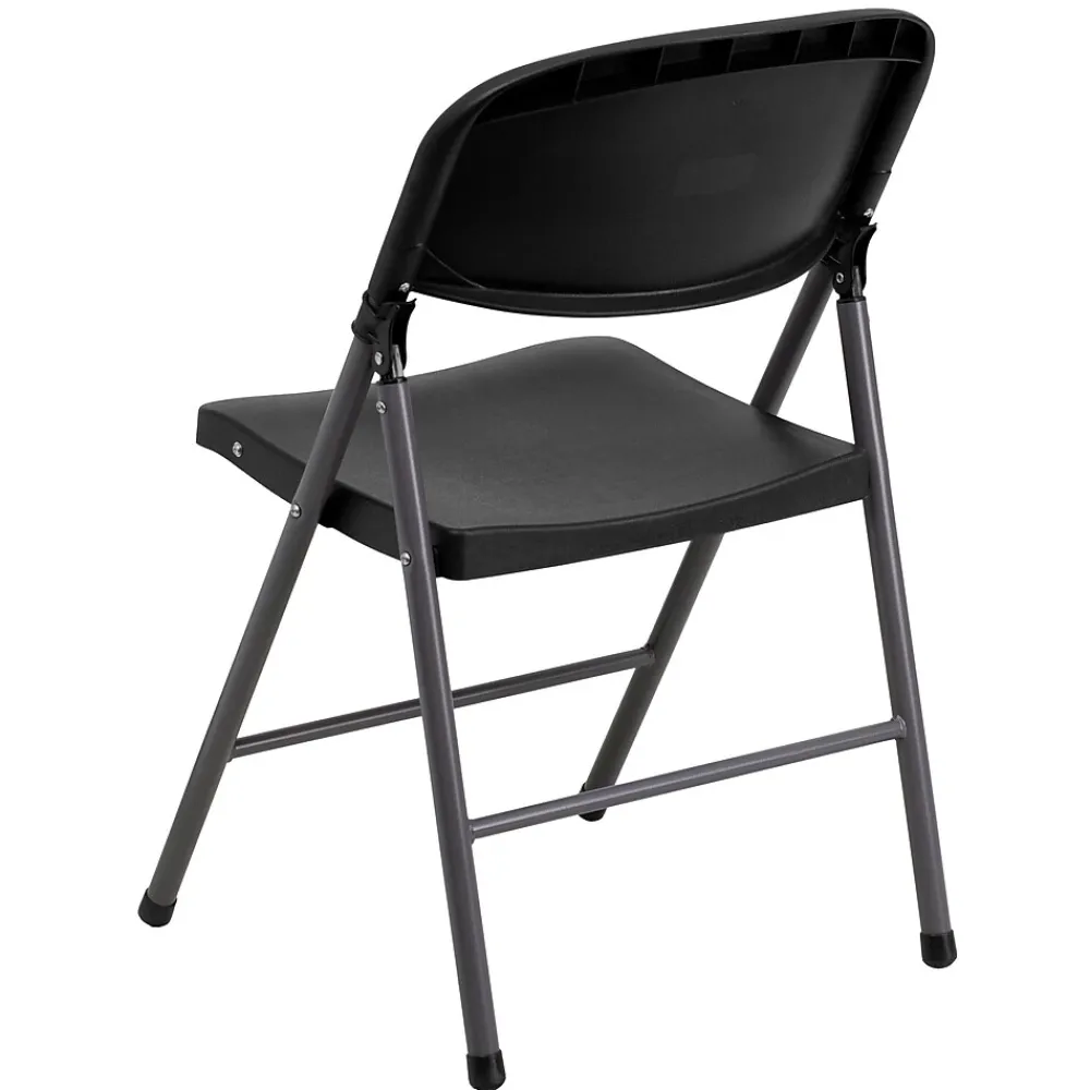 Folding & Stacking*Flash Furniture HERCULES™ Plastic Armless Folding Chair With Charcoal Frame, Black, 4/Pack