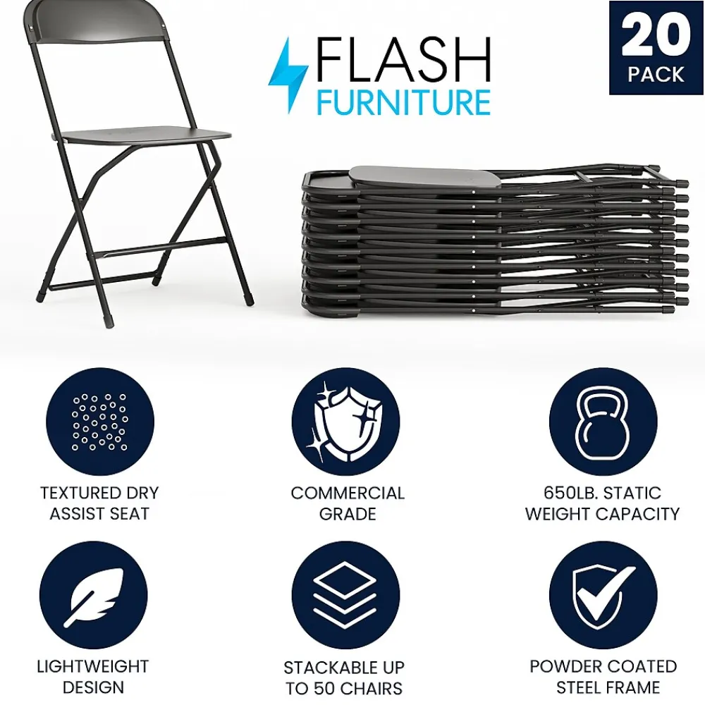 Folding & Stacking*Flash Furniture HERCULES™ Plastic Armless Folding Chair, Black, 20/Pack