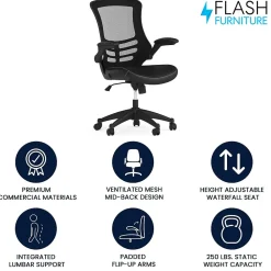 Office Chairs*Flash Furniture Kelista Ergonomic LeatherSoft/Mesh Swivel Mid-Back Task Office Chair, Black (BLX5MLEA)