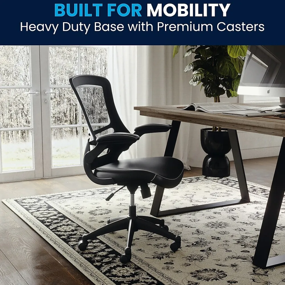 Office Chairs*Flash Furniture Kelista Ergonomic LeatherSoft/Mesh Swivel Mid-Back Task Office Chair, Black (BLX5MLEA)