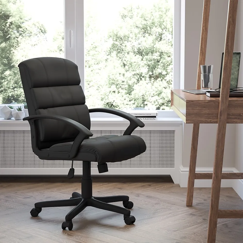 Office Chairs*Flash Furniture Lane LeatherSoft Swivel Mid-Back Task Office Chair, Black (GO1004BKLEA)