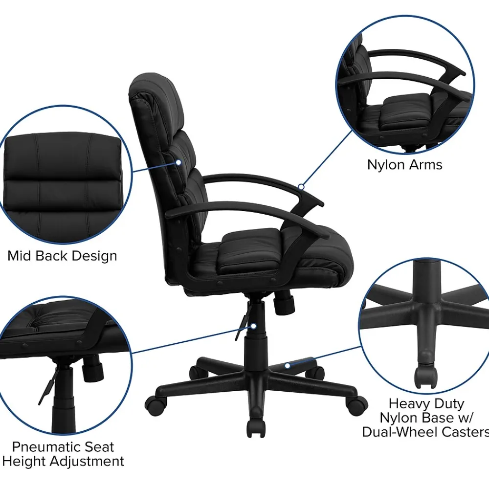 Office Chairs*Flash Furniture Lane LeatherSoft Swivel Mid-Back Task Office Chair, Black (GO1004BKLEA)
