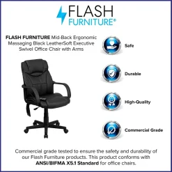 Office Chairs*Flash Furniture Laverne Ergonomic LeatherSoft Swivel Mid-Back Massaging Executive Office Chair, Black (BT2690P)