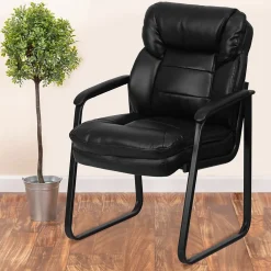 Office Chairs*Flash Furniture Leather Mid Back Executive Side Chair With Sled Base, Black