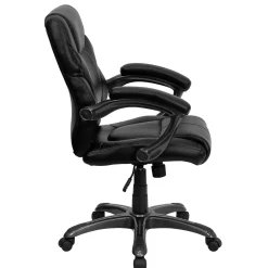 Office Chairs*Flash Furniture Megan Ergonomic LeatherSoft Swivel Mid-Back Overstuffed Task Office Chair, Black (GO724MBKLEA)