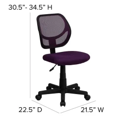Office Chairs*Flash Furniture Neri Armless Ergonomic Mesh Swivel Low Back Task Office Chair, Purple (WA3074PUR)