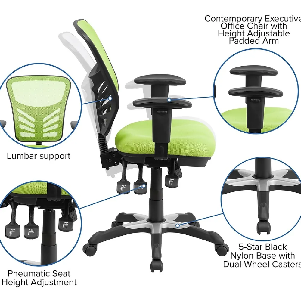 Ergonomic Chairs*Flash Furniture Nicholas Ergonomic Mesh Swivel Mid-Back Multifunction Executive Office Chair, (HL0001GN) Green