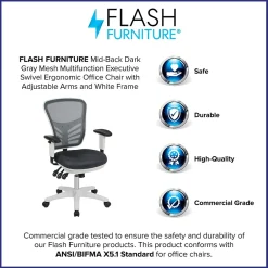 Ergonomic Chairs*Flash Furniture Nicholas Ergonomic Mesh Swivel Multifunction Executive Office Chair, (HL0001WHDKGY) Dark Gray/White Frame