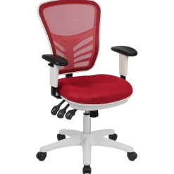 Ergonomic Chairs*Flash Furniture Nicholas Ergonomic Mesh Swivel Mid-Back Multifunction Executive Office Chair, (HL0001WHRED) Red/White Frame