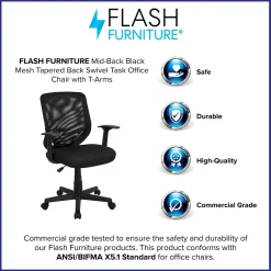 Office Chairs*Flash Furniture Norris Ergonomic Mesh Swivel Mid-Back Tapered Back Task Office Chair, Black (LFW95ABK)
