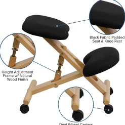 Office Chairs*Flash Furniture Posey Armless Ergonomic Fabric/Wood Mobile Kneeling Office Chair, Black (WLSB210)