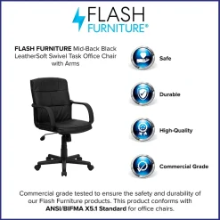 Office Chairs*Flash Furniture Rider LeatherSoft Swivel Mid-Back Task Office Chair, Black (GO228SBKLEA)