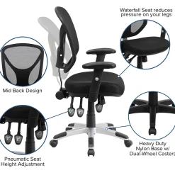 Office Chairs*Flash Furniture Sam Ergonomic Mesh Swivel Mid-Back Multifunction Task Office Chair, Black (GOWY89)