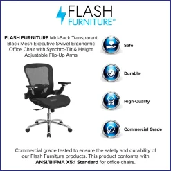 Office Chairs*Flash Furniture Sam Ergonomic Mesh Swivel Mid-Back Executive Office Chair, Transparent Black (GOWY87)