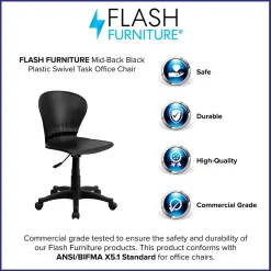 Office Chairs*Flash Furniture Sorho Armless Plastic Swivel Mid-Back Task Office Chair, Black (RUTA103BK)