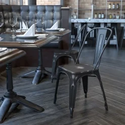 Folding & Stacking*Flash Furniture Tenley Metal Stacking Chair, Distressed Black (ET3534BK)