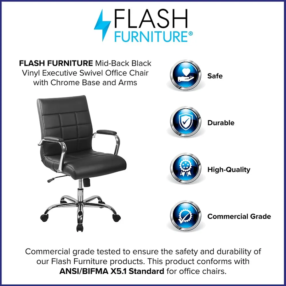Office Chairs*Flash Furniture Vivian Vinyl Swivel Mid-Back Executive Office Chair, Black (GO2240BK)