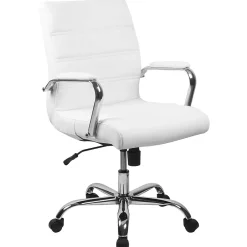 Office Chairs*Flash Furniture Whitney Ergonomic LeatherSoft Swivel Mid-Back Executive Office Chair, White/Chrome (GO2286MWH)