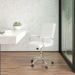 Office Chairs*Flash Furniture Whitney Ergonomic LeatherSoft Swivel Mid-Back Executive Office Chair, White/Chrome (GO2286MWH)
