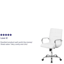 Office Chairs*Flash Furniture Whitney Ergonomic LeatherSoft Swivel Mid-Back Executive Office Chair, White/Chrome (GO2286MWH)