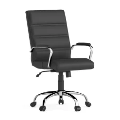Office Chairs*Flash Furniture Whitney Ergonomic LeatherSoft Swivel Mid-Back Executive Office Chair, Black/Chrome (GO2286MBK)