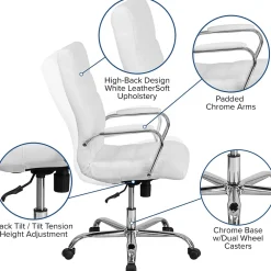 Office Chairs*Flash Furniture Whitney Ergonomic LeatherSoft Swivel High Back Executive Office Chair, White/Chrome (GO2286HWH)