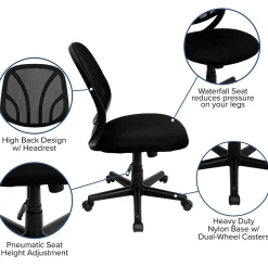 Office Chairs*Flash Furniture Y-GO Office Armless Ergonomic Mesh Swivel Mid-Back Task Office Chair, Black (GOWY05)