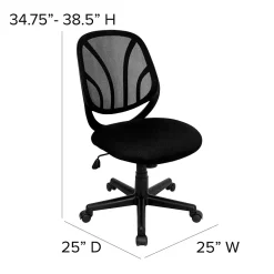 Office Chairs*Flash Furniture Y-GO Office Armless Ergonomic Mesh Swivel Mid-Back Task Office Chair, Black (GOWY05)
