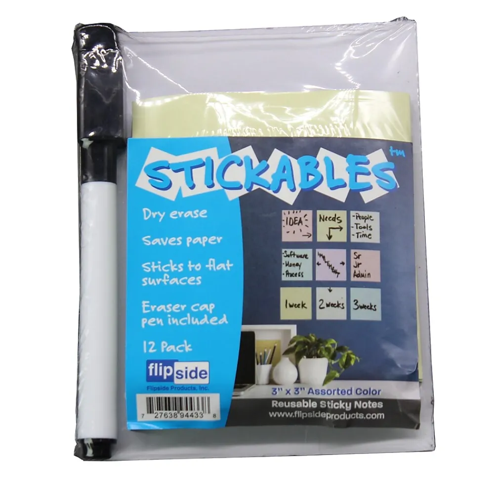 Dry Erase*Flipside Dry-Erase Sticky Notes, 3" x 3", 12/Pack, 2 Packs/Box (95533)