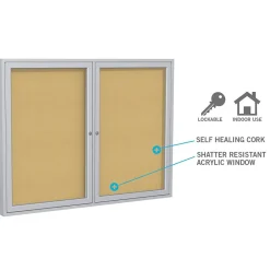 Bulletin*Ghent 4' H x 6' W Enclosed Natural Cork Bulletin Board with Satin Frame, 3 Door (PA34872K)