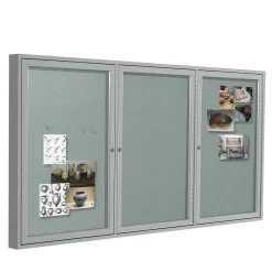 Bulletin*Ghent 4' H x 8' W Enclosed Vinyl Bulletin Board with Satin Frame, 3 Door, Silver (PA34896VX-193)