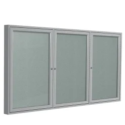 Bulletin*Ghent 4' H x 6' W Enclosed Vinyl Bulletin Board with Satin Frame, 3 Door, Silver (PA34872VX-193)
