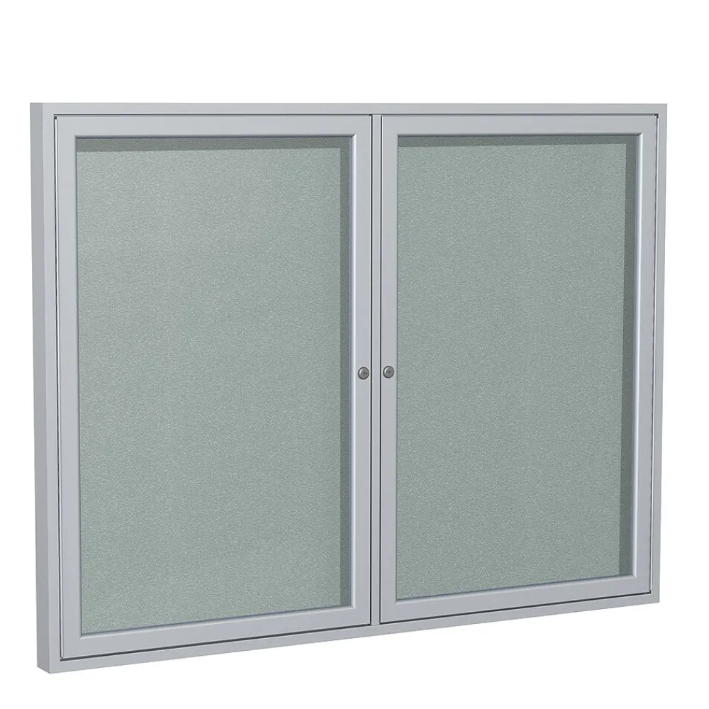 Bulletin*Ghent 3' H x 5' W Enclosed Vinyl Bulletin Board with Satin Frame, 2 Door, Silver (PA23660VX-193)