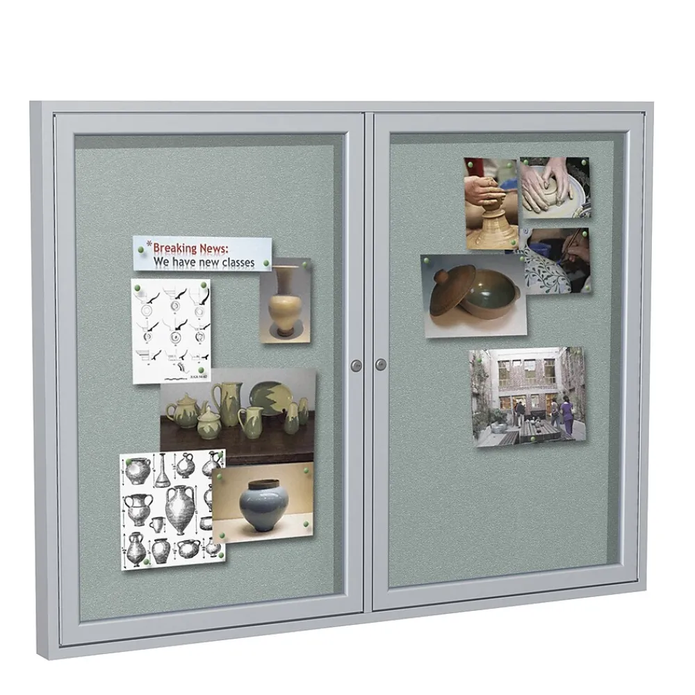 Bulletin*Ghent 3' H x 5' W Enclosed Vinyl Bulletin Board with Satin Frame, 2 Door, Silver (PA23660VX-193)