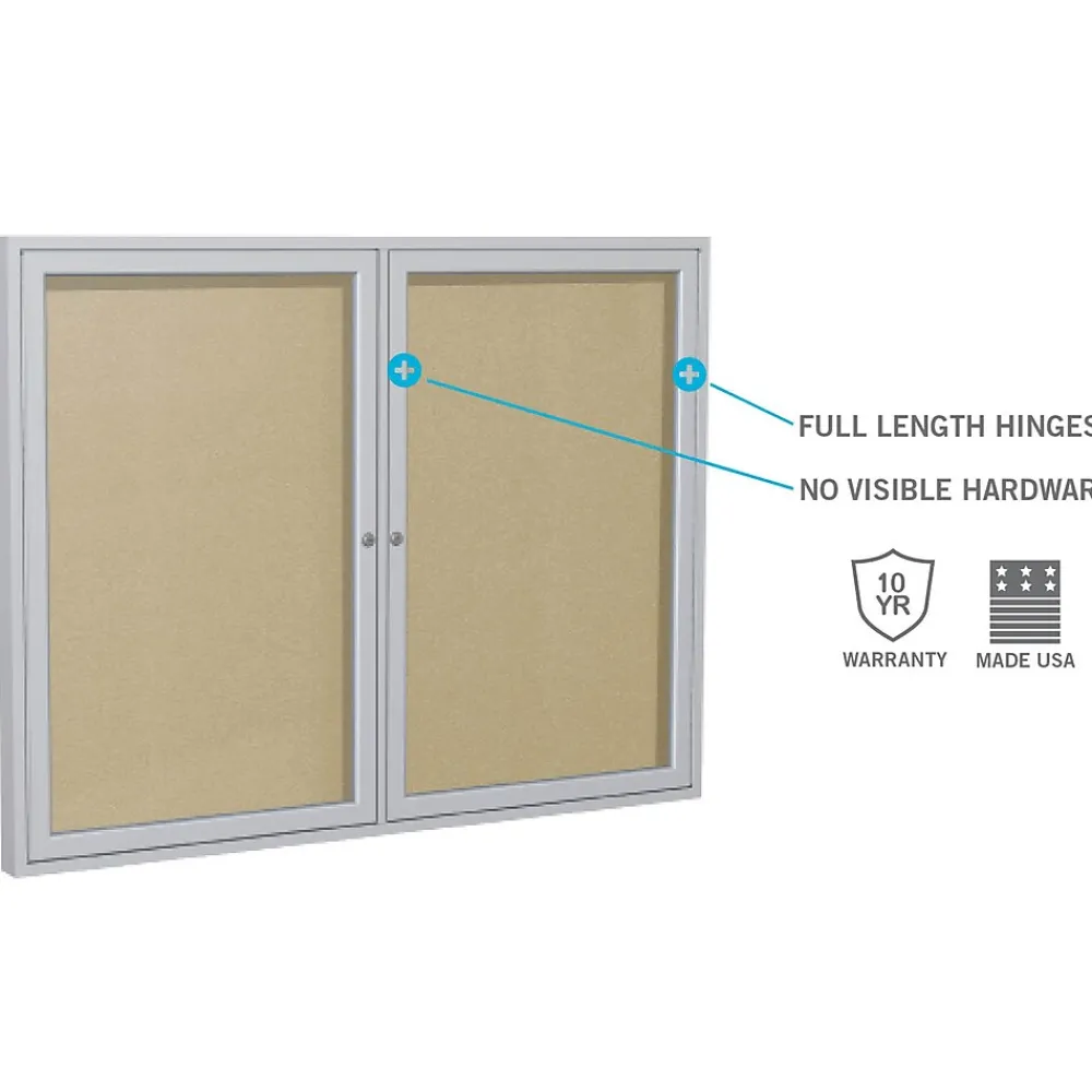 Bulletin*Ghent 3' H x 5' W Enclosed Vinyl Bulletin Board with Satin Frame, 2 Door, Silver (PA23660VX-193)
