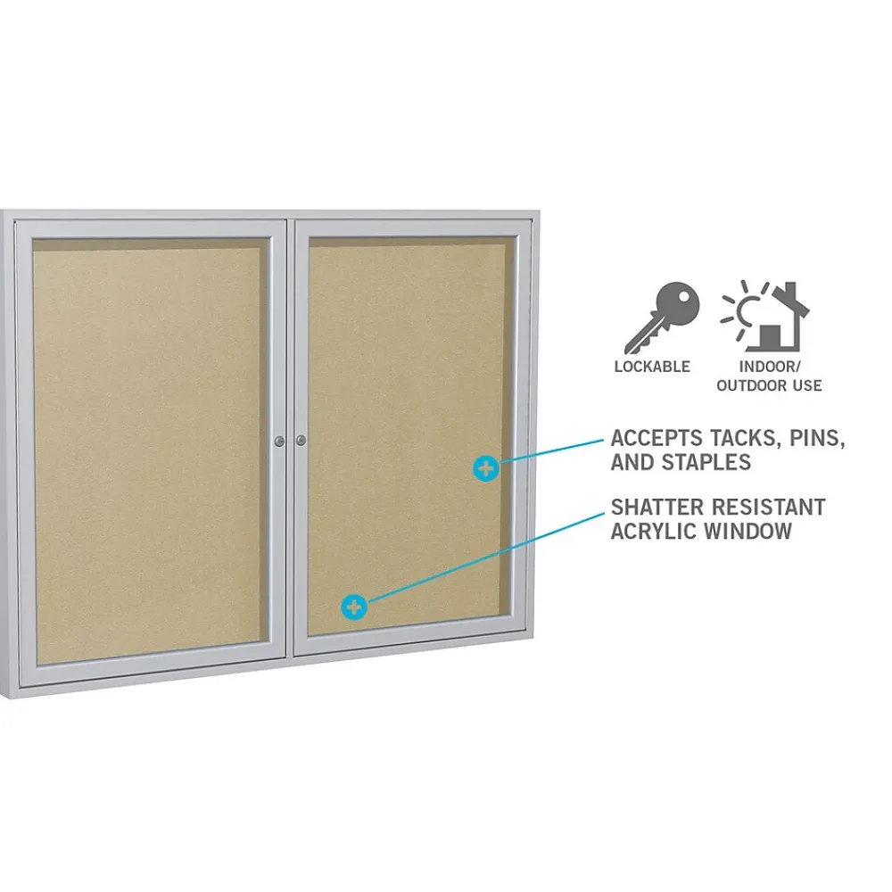 Bulletin*Ghent 3' H x 5' W Enclosed Vinyl Bulletin Board with Satin Frame, 2 Door, Silver (PA23660VX-193)
