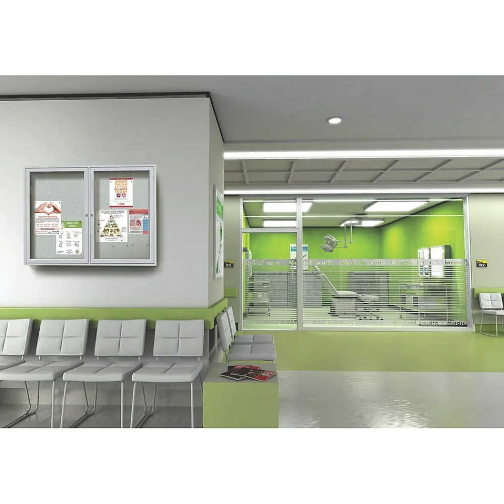 Bulletin*Ghent 3' H x 5' W Enclosed Vinyl Bulletin Board with Satin Frame, 2 Door, Silver (PA23660VX-193)