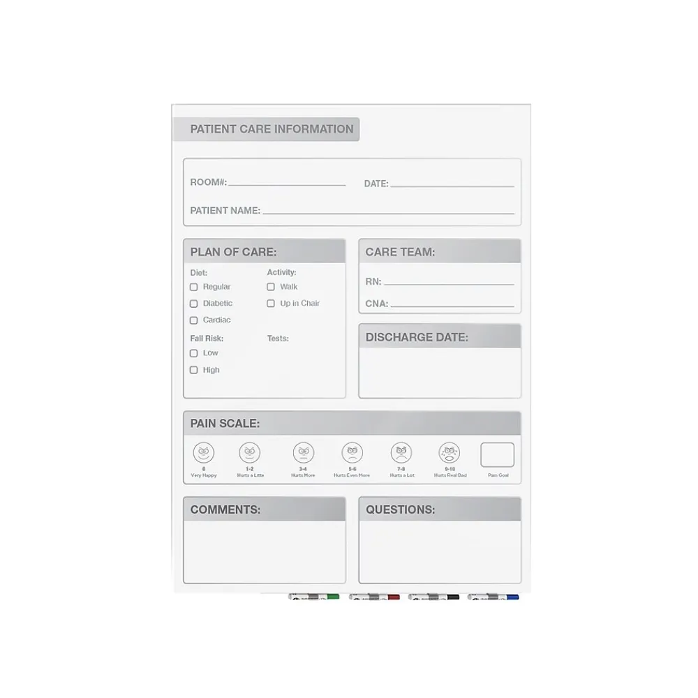 Dry Erase*Ghent Aria Patient Room Glass Dry-Erase Whiteboard, 3'H x 2'W (GRPARIASN11P-23)