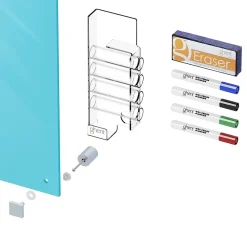Dry Erase*Ghent Harmony 4'H x 8'W Magnetic Glass Whiteboard with Square Corners, Blue (HMYSM48BE)