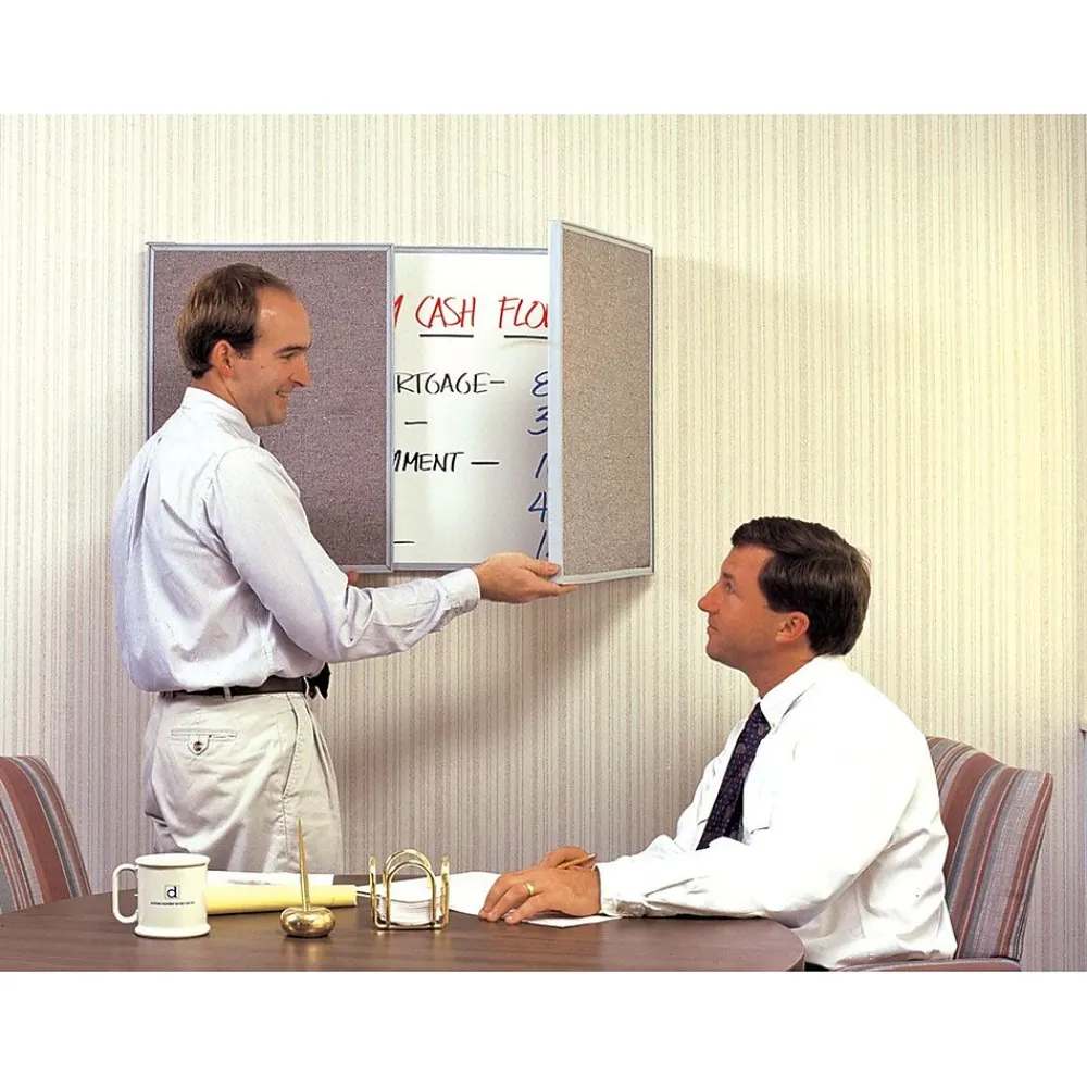 Dry Erase*Ghent VisuALL PC Whiteboard Cabinet with Fabric Bulletin Board Exterior Doors, Gray (41302)