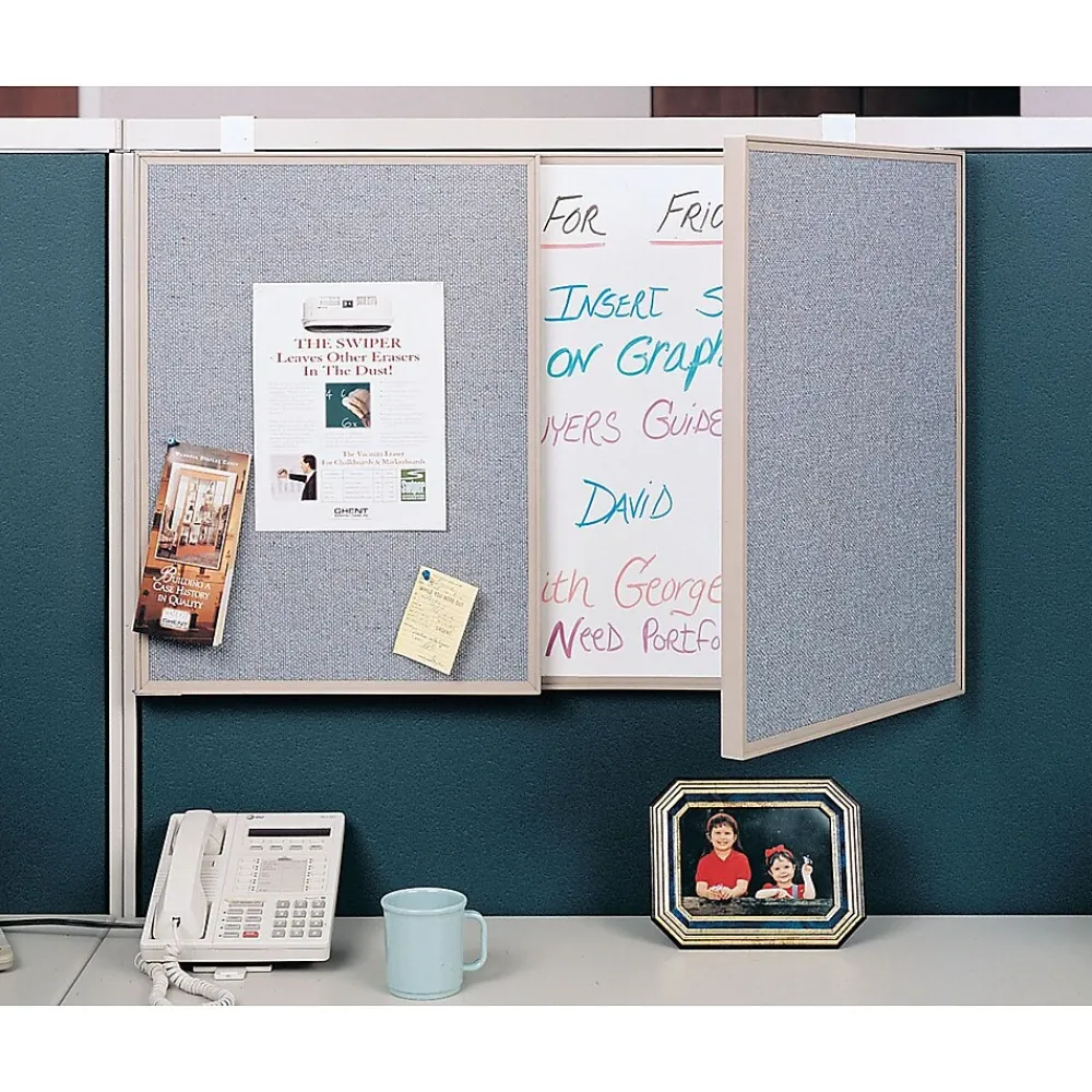 Dry Erase*Ghent VisuALL PC Whiteboard Cabinet with Fabric Bulletin Board Exterior Doors, Gray (41302)