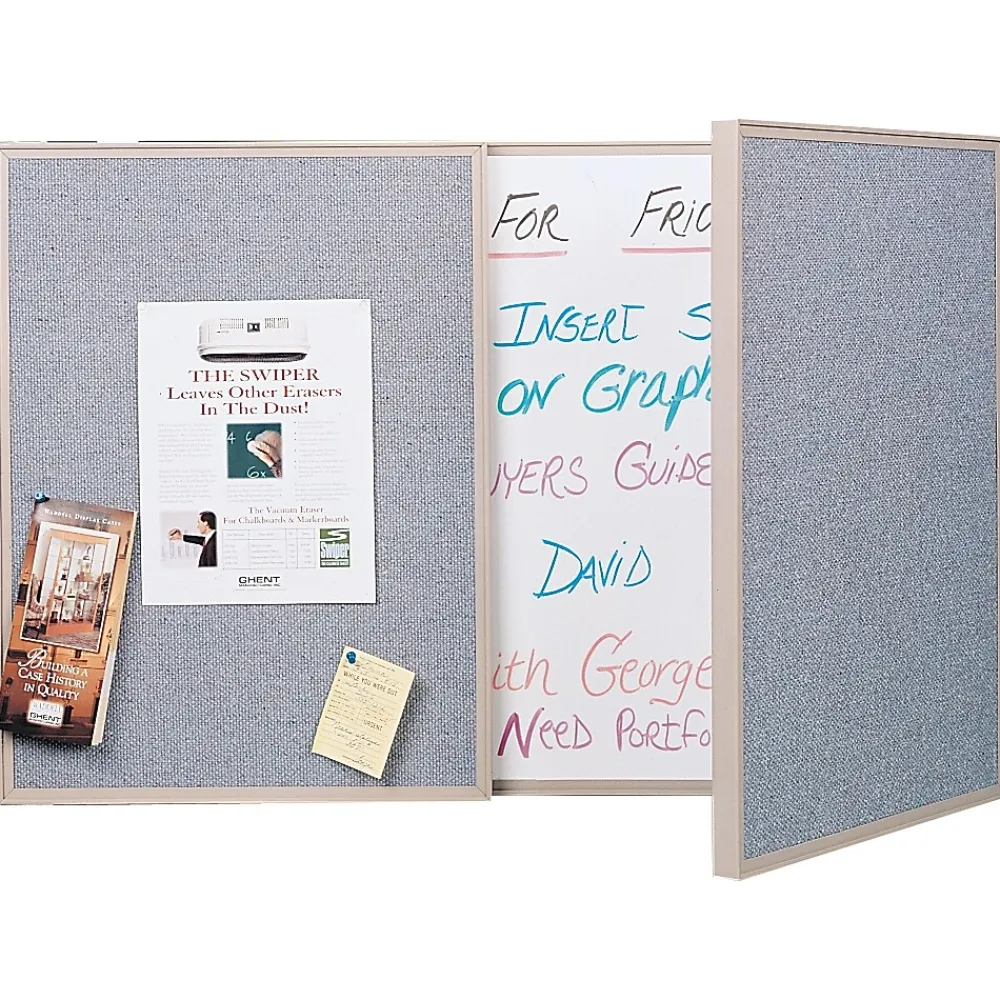 Dry Erase*Ghent VisuALL PC Whiteboard Cabinet with Fabric Bulletin Board Exterior Doors, Gray (41302)