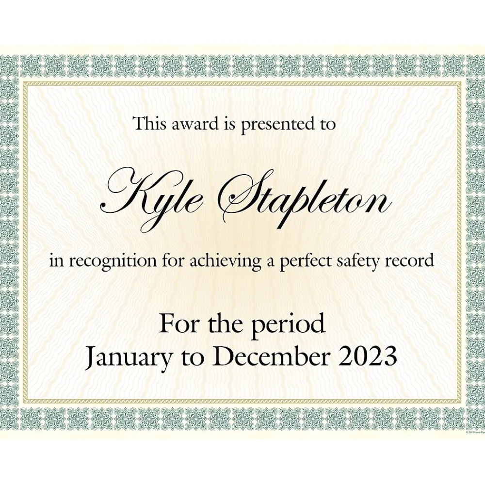 Awards & Certificates*Great Papers Certificates, 8.5" x 11", Westminster Green, 6/Pack (963022)