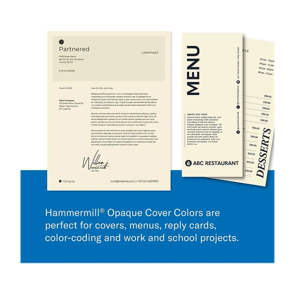 Multipurpose Paper*Hammermill 8.5" x 11" Multipurpose Paper, 65 lbs., Cream, 250 Sheets/Ream, 2 Reams/Pack (400540)