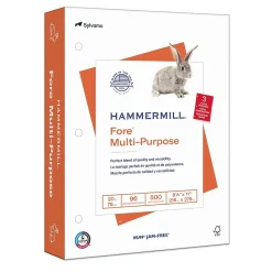 Multipurpose Paper*Hammermill Fore 8.5" x 11", 3-Hole Punched Multipurpose Paper, 20 lbs., 96 Brightness, 500 Sheets/Ream (103275)