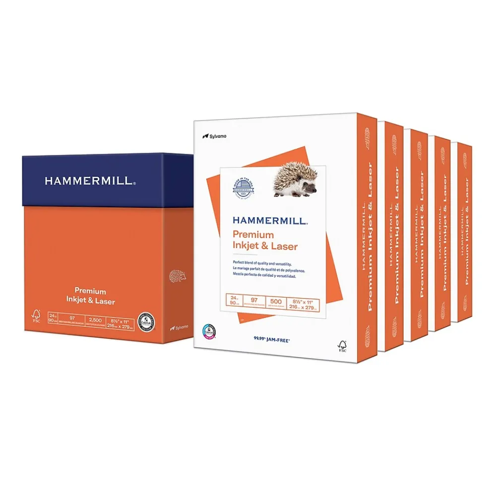 Multipurpose Paper*Hammermill Premium Inkjet & Laser 8.5" x 11" Multipurpose Paper, 24 lbs., 97 Brightness, 2500 Sheets/Carton (166140)