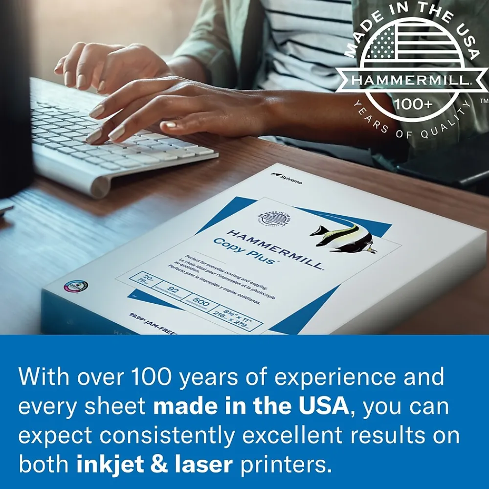 Multipurpose Paper*Hammermill Premium Inkjet & Laser 8.5" x 11" Multipurpose Paper, 24 lbs., 97 Brightness, 2500 Sheets/Carton (166140)